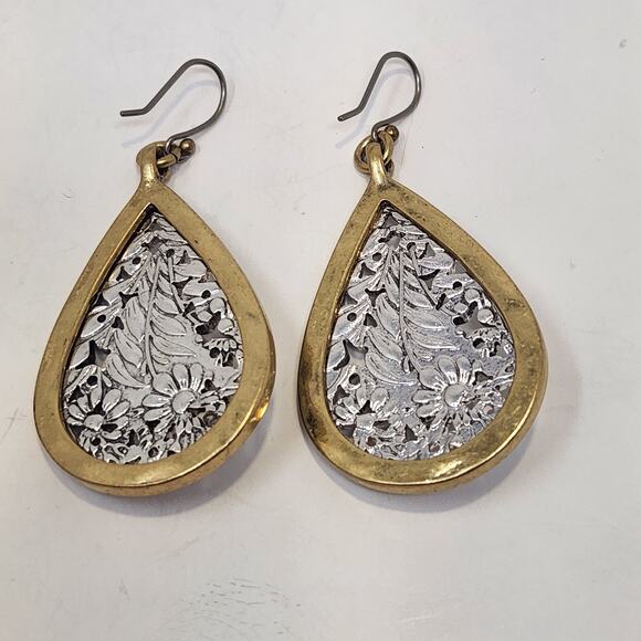 Lucky Brand Two Tone Faux Turquoise Teardrop Drop Hook Earrings Boho Western - Picture 4 of 5